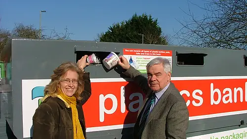 An image of local councillors at a recycling banl.