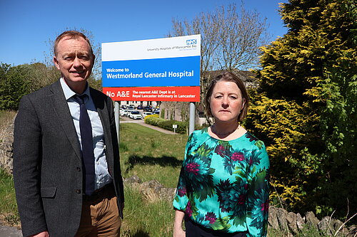Tim and Libby outside Westmorland General Hospital
