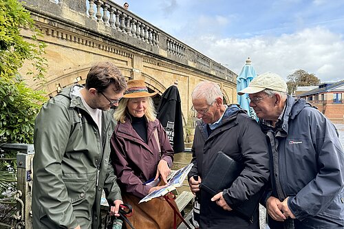 Picture show Freddie meeting with Amanda Chumas and other members of Henley HGV Watch Campaign