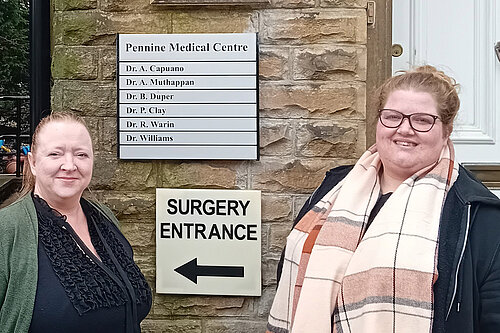 Councillors Helen Bishop and Amy Wrigley at the Greenfield GP practice 