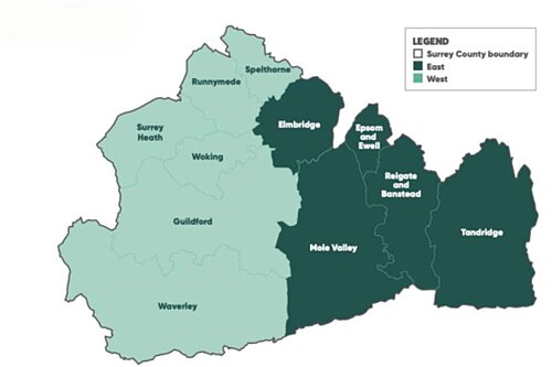 Map of Surrey Unitary Councils