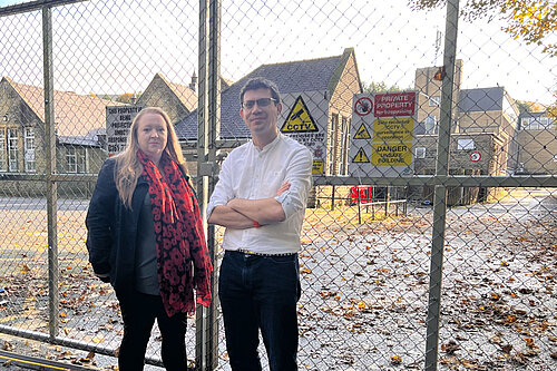 Councillors Helen Bishop and Sam Al-Hamdani at the former Saddleworth School site