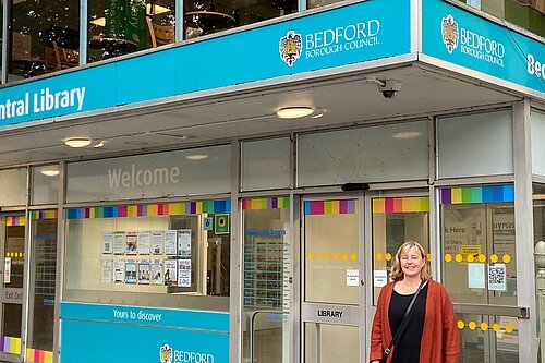 Hilde Hendrickx outside Bedford Central Library