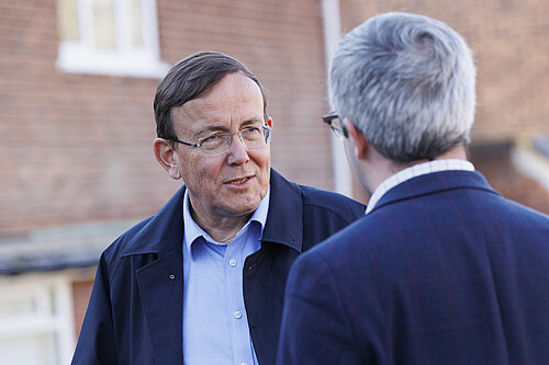 Martin Tod speaking with a concerned resident
