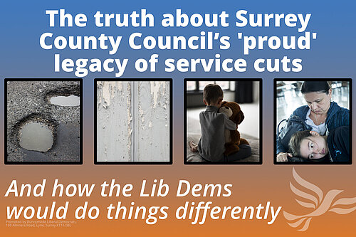 Pictures showing the truth about County Council proud cuts : pot holes, flaking paintwork, sad children and a mother