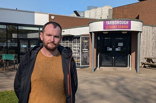 Cllr Martin Christopher in front of Yarborough Leisure Centre