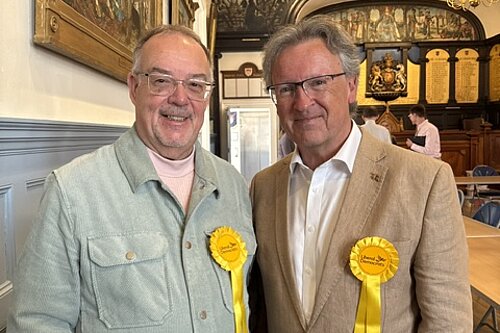 The newly elected Bridport Town Councillor for West Bay, Neil Barnes, and the newly elected Dorset Councillor for Bridport, Paddy Mooney.