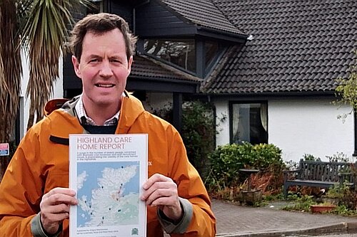 Angus outside Park Home in Portree