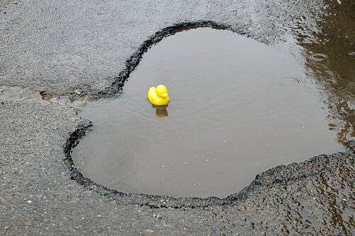 Pothole with plastic duck