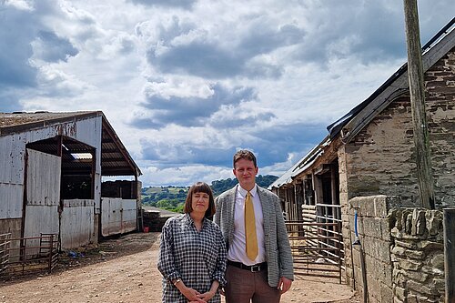 Jane Dodds MS and David Chadwick MP on a farm