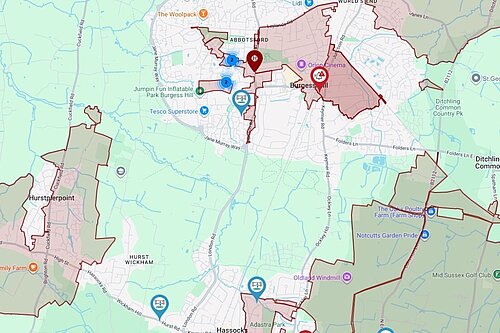 Map of water outages in Mid Sussex (South) on Friday 9th Jan 2026