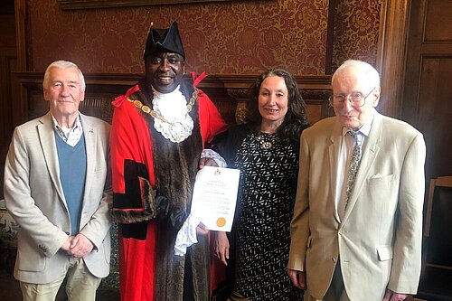 Veryan receiving her award from the Civic Mayor of Croydon
