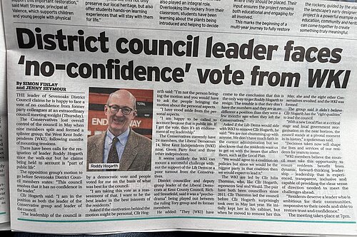 District Council Leader faces No-Confidence Vote (Sevenoaks Chronicle) 