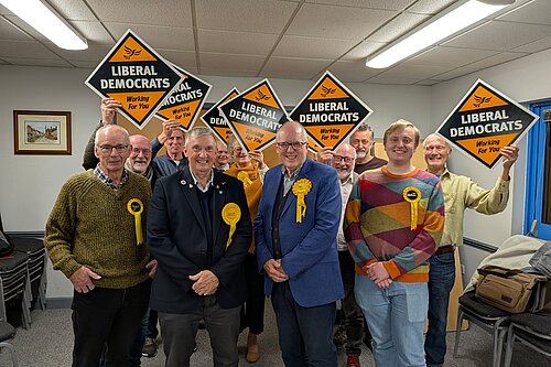 Liberal Democrats' winning team in Kenn Valley by-election