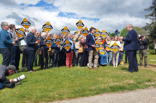 Ed Davey at a rally in Redhill