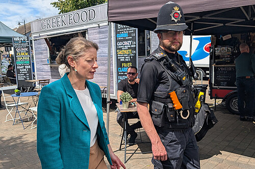Helen Maguire during her police walkabout in Epsom