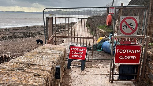 image of closed sea wall Dawlish