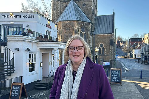 Zoe Franklin on Guildford town bridge
