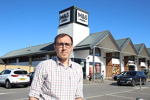 Tom Gordon MP outside M&S on Leeds Road, Harrogate