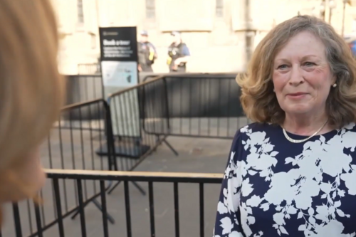 Fiona speaking to Romilly Weeks from ITV News