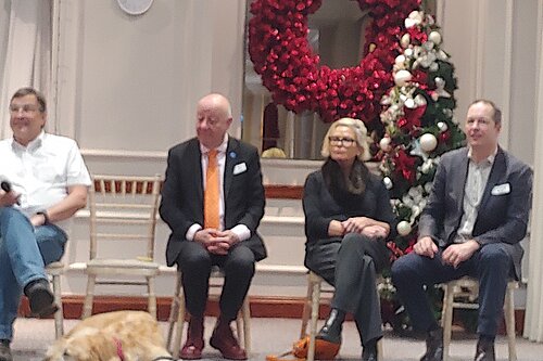 Lib Dem Devon MPs Martin Wrigley, Steve Darling (with Jenny the dog), Rachel Gilmour, and Richard Foord