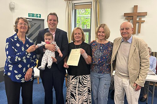 Tom Morrison MP with volunteers from Bramhall's Thursday Club