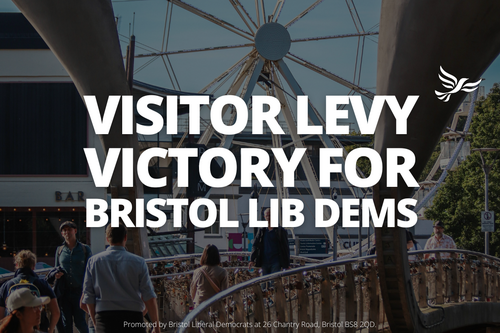 Graphic that says "Visitor Levy Victory for Bristol Lib Dems"