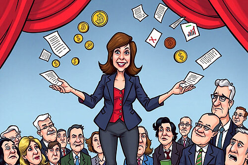 Political Cartoon of the Chancellor of the Exchequer as a juggler