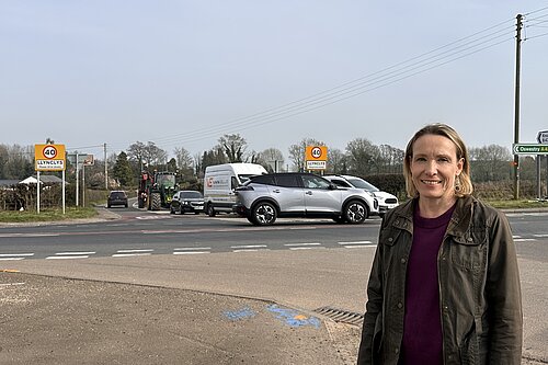 Helen Morgan MP at Llynclys crossroads