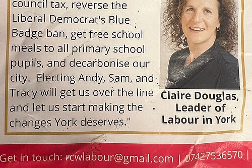 Leaflet from 2023 with the promise “York needs a Labour-run council to freeze your council tax.”