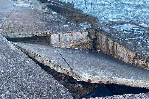 The Warren beach apron showing damage after landslips