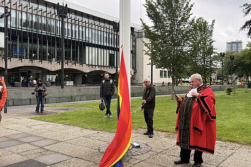 Lord Mayor Henry Gallagher raises Pride flag at Civic Centre