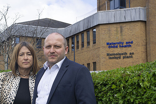 Sam and Jane outside Singleton Hospital