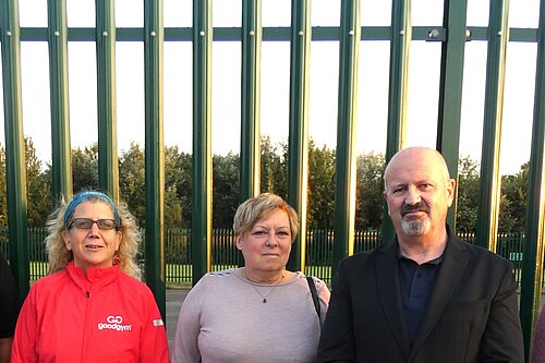 Jen Simpson, Bridget Orr & Cllr Fank O'Kelly at fence