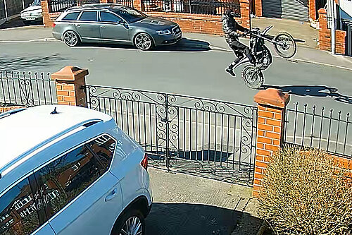 A CCTV still of an illegal off road bike 