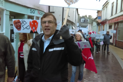 Martin protesting to save Teignmouth hospital