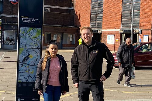 Cllrs Hannah and Charlie outside Alperton Station
