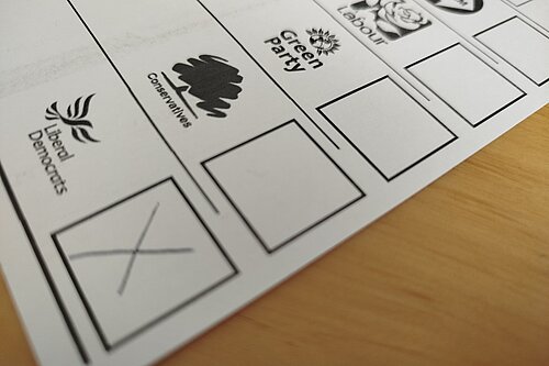 Ballot paper with vote for the Liberal Democrats