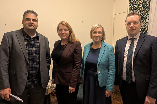 Lisa Smart and Tom Morrison, the Liberal Democrat MPs for Hazel Grove and Cheadle meet Government Minister Alison McGovern, with Stockport MP Nav Mishra