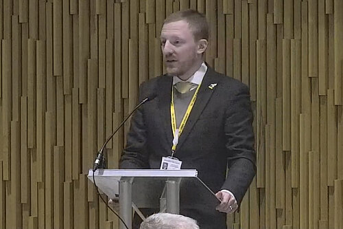 Councillor Colin Ferguson stood at podium in Newcastle City Council chamber