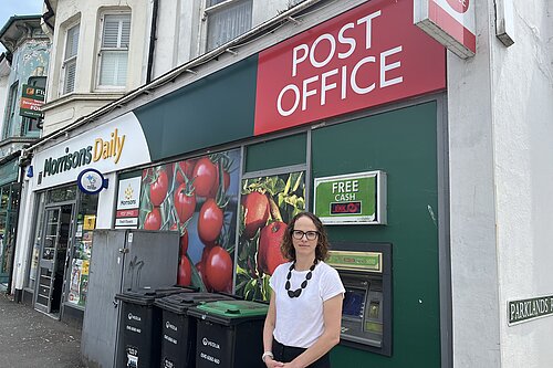 Alison outside the Hassocks post office