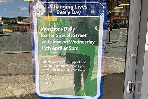 Post Office closure sign at Sidwell Street Morrisons Daily
