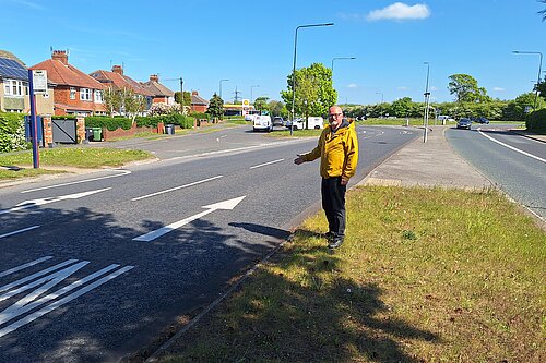 Andrew Mortimer at second road marking on Hull Road