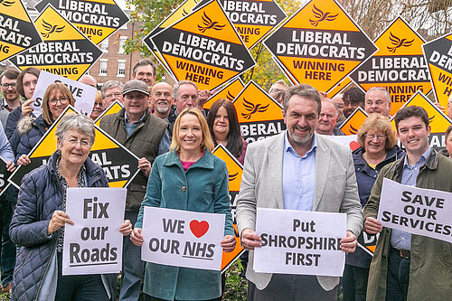Helen Morgan with Shropshire Lib Dem campaigners