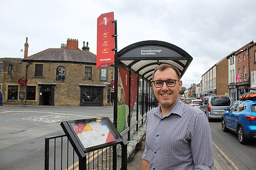 Tom Gordon stood at Knaresborough bus station