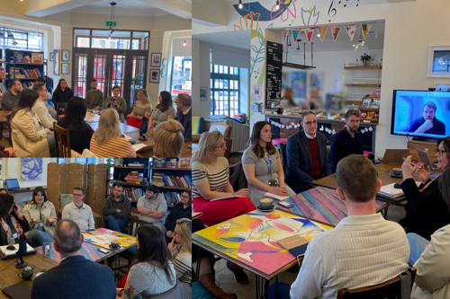 Montage of photos of peopla at the PIP emergency forum at the Citizens Hub in April 2025