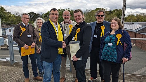 martin and jack with group 2 Martin Wrigley congratulates Jack Major - Lib Dem group