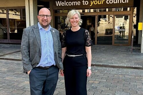 Portsmouth City Council Leader Cllr Steve Pitt and Nicky Chitty from Southern Water