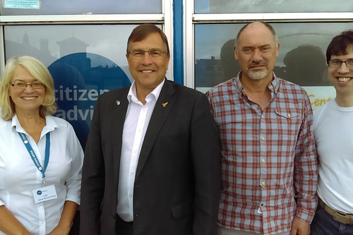 Martin Wrigley with Citizens Advice staff Lynne Baker, Martin Wrigley, Vincent Wilson, Iain Hutchison